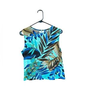 Vintage Women’s Tropical Blue Tank Top Blouse Size Medium Beach Vacation